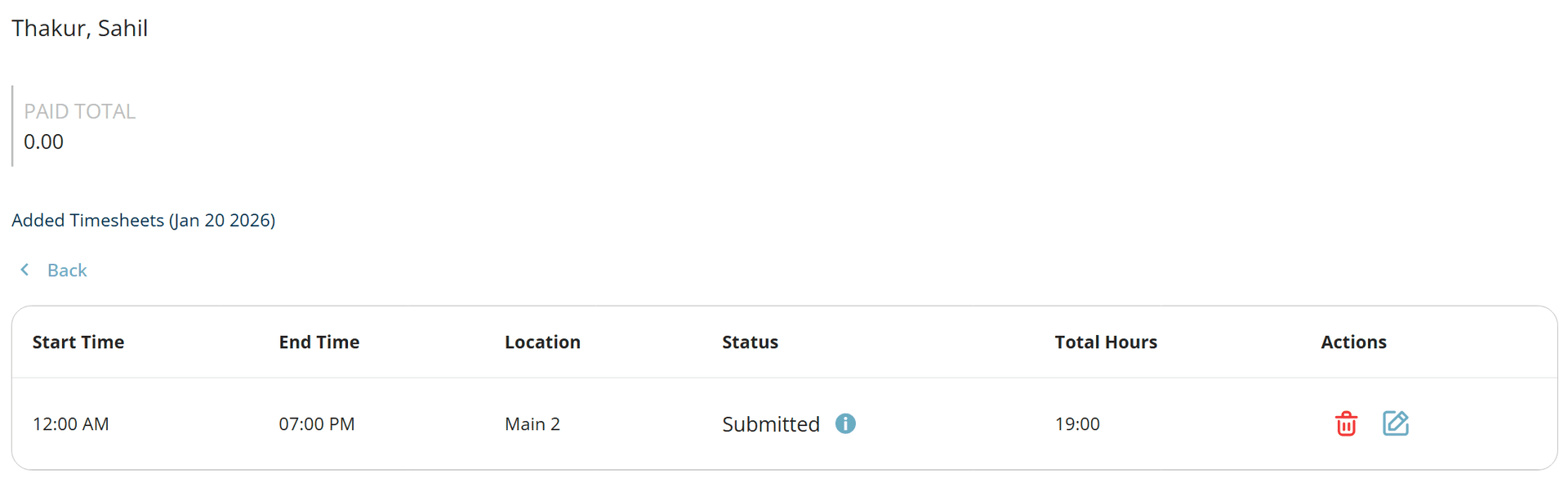 Timesheet detail view