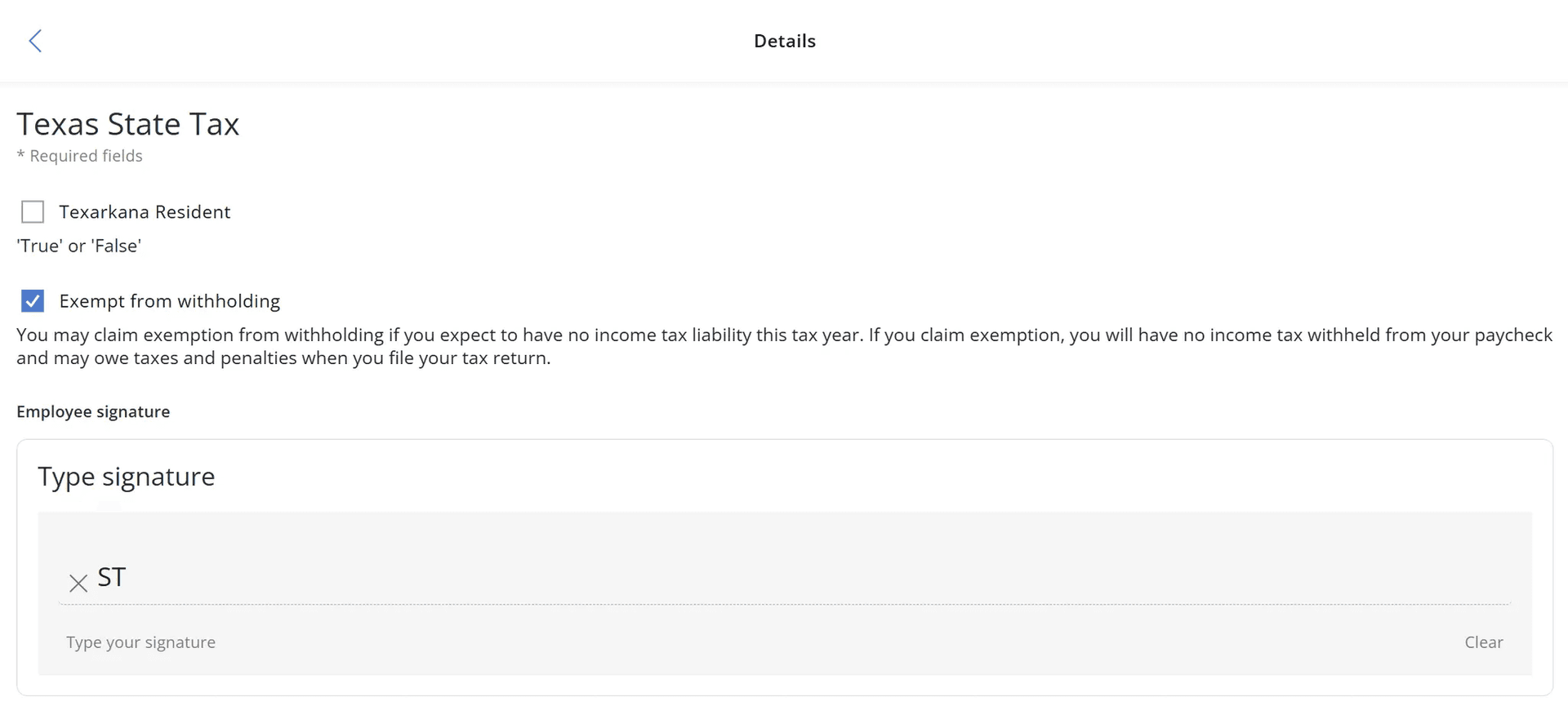 State tax withholding exemption option